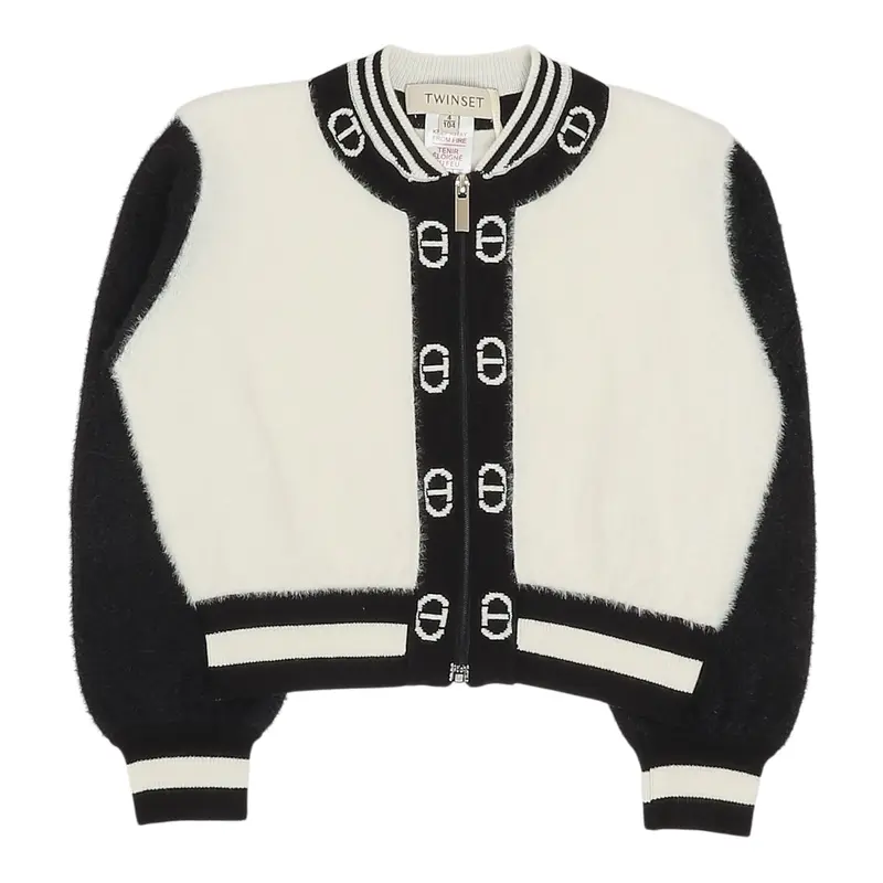 Twinset Cardigan Bicolore Logato Bianco/Nero per Bambina