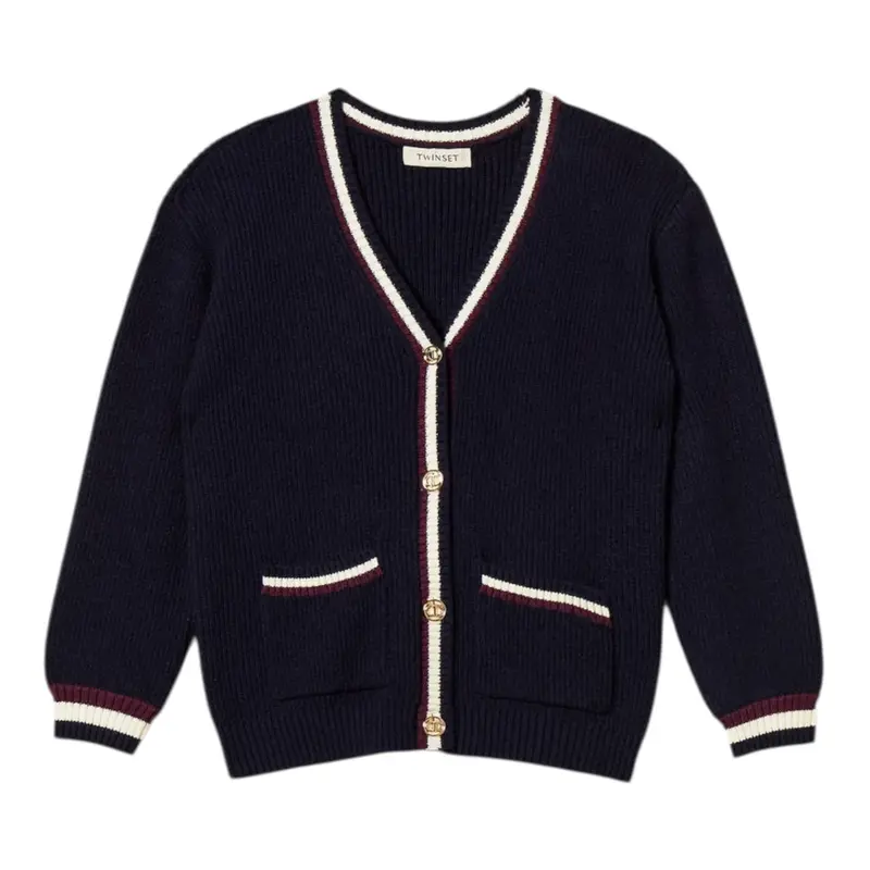 Twinset Cardigan tinta unita con Profili In Contrasto Blu per Neonata
