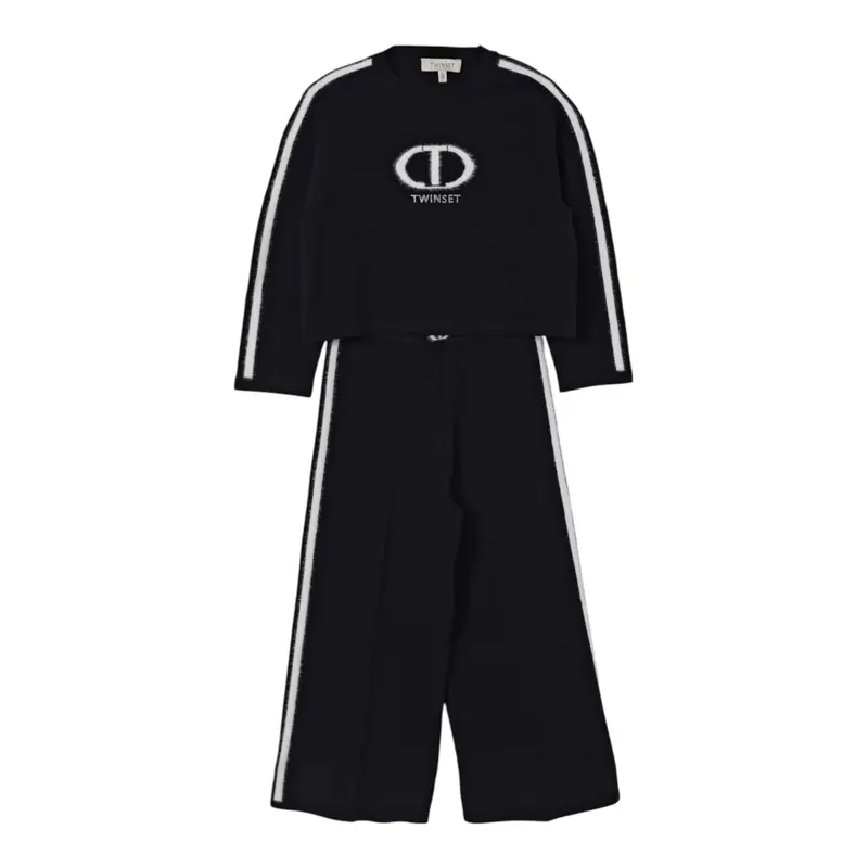 Twinset Completo 2 Pezzi Maglia-Pantalone tinta unita Nero per Bambina