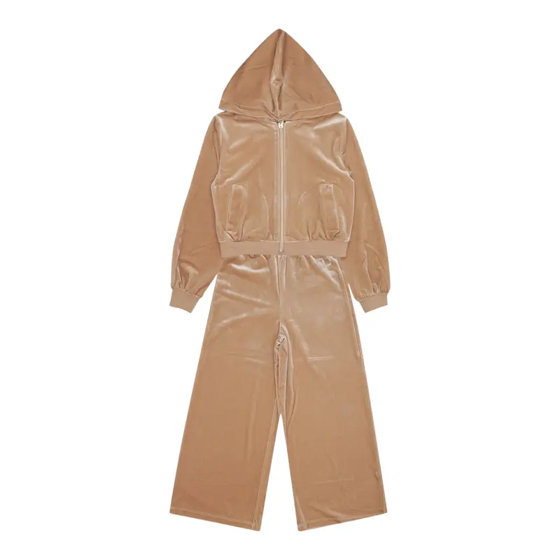 Twinset Completo 2Pz Felpa-Pantalone In Velluto Beige per Bambina