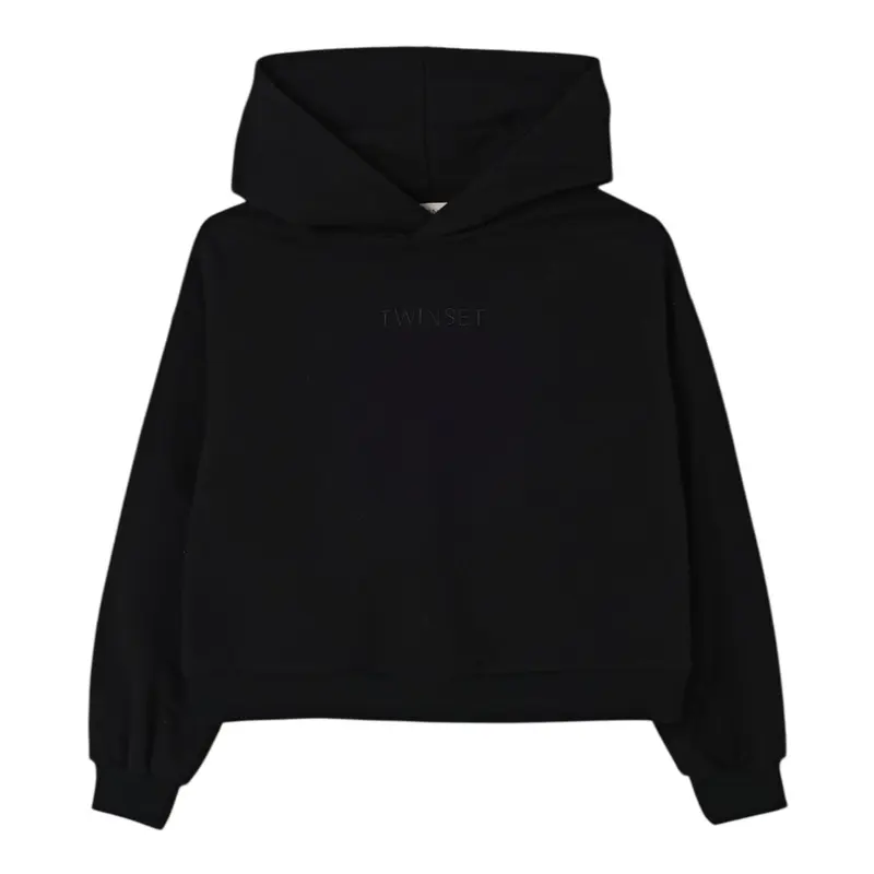 Twinset Felpa tinta unita con Cappuccio Nero per Bambina