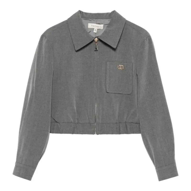 Twinset Giacca tinta unita con Zip Grigio per Bambina
