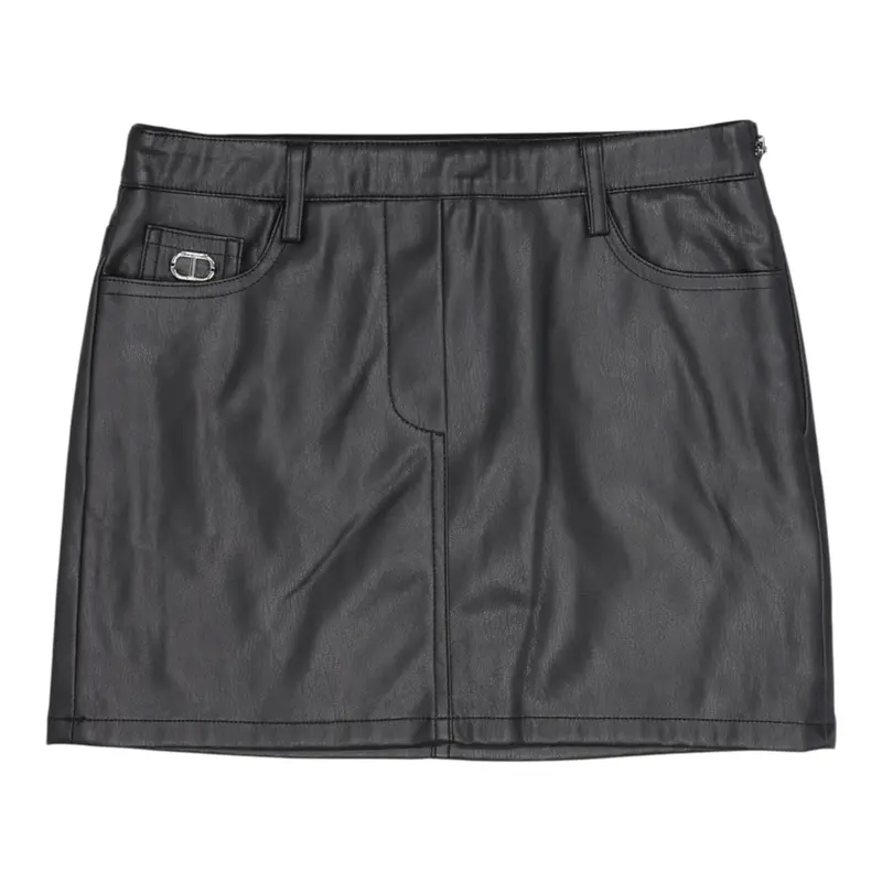 Twinset Gonna tinta unita con Tasche In Ecopelle Nero per Bambina