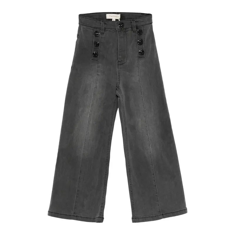 Twinset Jeans tinta unita con Bottoni Modello A Palazzo Grigio per Bambina