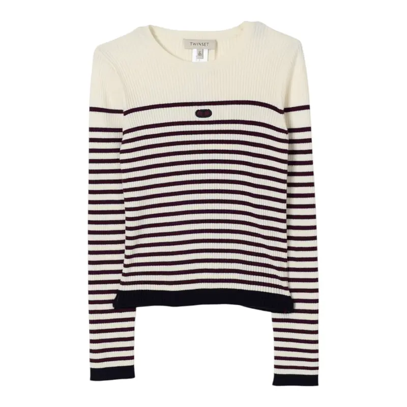 Twinset Maglia tinta unita con Fantasia A Righe Panna per Bambina