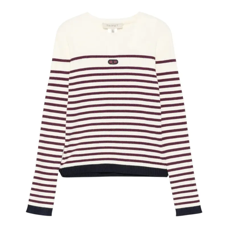 Twinset Maglia tinta unita con Fantasia A Righe Panna per Bambina