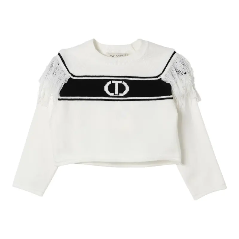 Twinset Maglia tinta unita con Logo E Frange Panna per Neonata