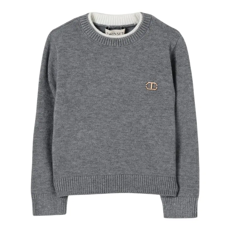 Twinset Maglia tinta unita con Logo Grigio per Neonata
