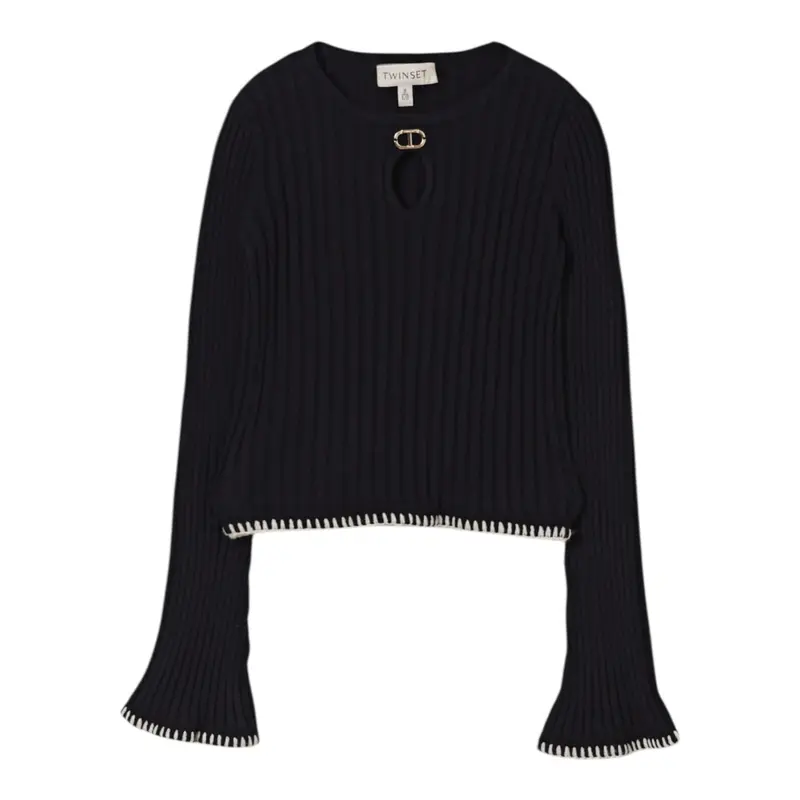 Twinset Maglia tinta unita con Profili In Contrasto Nero per Bambina