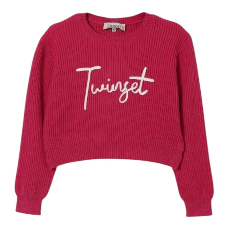 Twinset Maglia tinta unita con Stampa Fuxia per Bambina