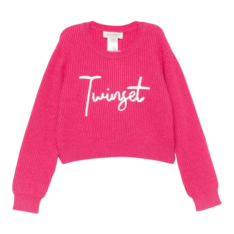 Twinset Maglia tinta unita con Stampa Fuxia per Bambina