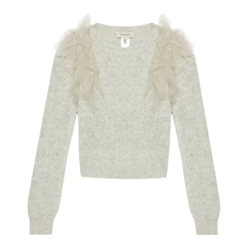 Twinset Maglia tinta unita con Tulle Grigio per Bambina