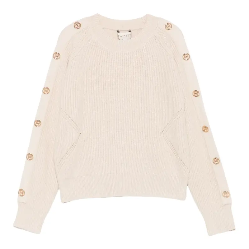 Twinset Maglia tinta unita Mezzo Collo Beige per Bambina