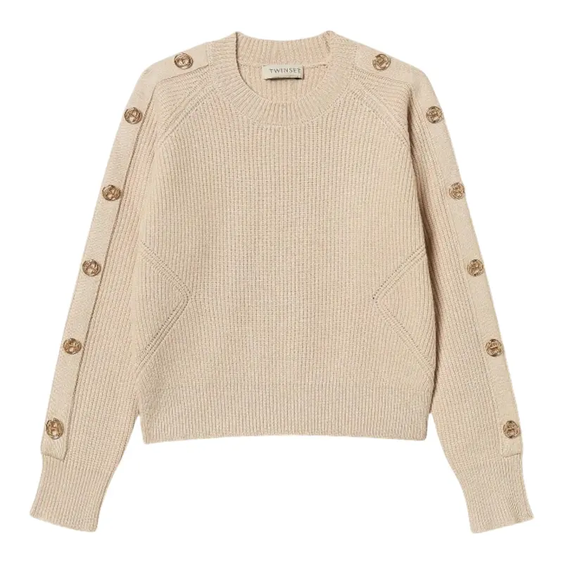 Twinset Maglia tinta unita Mezzo Collo Beige per Bambina