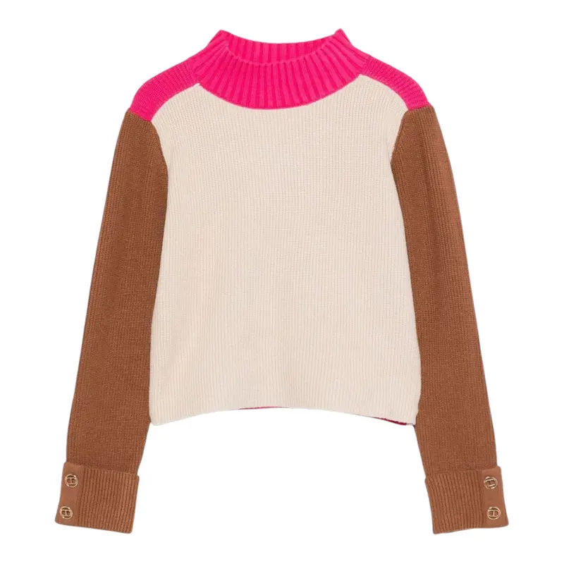 Twinset Maglia Tricolore Collo Alto Multicolor per Bambina