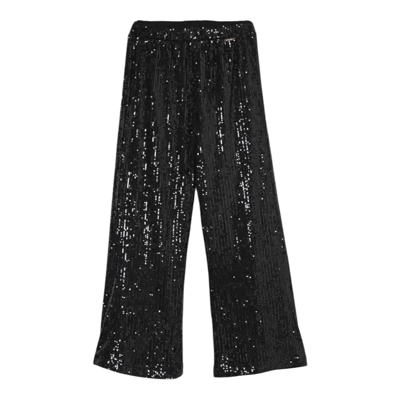 Twinset Pantalone tinta unita con Paillettes Nero per Bambina