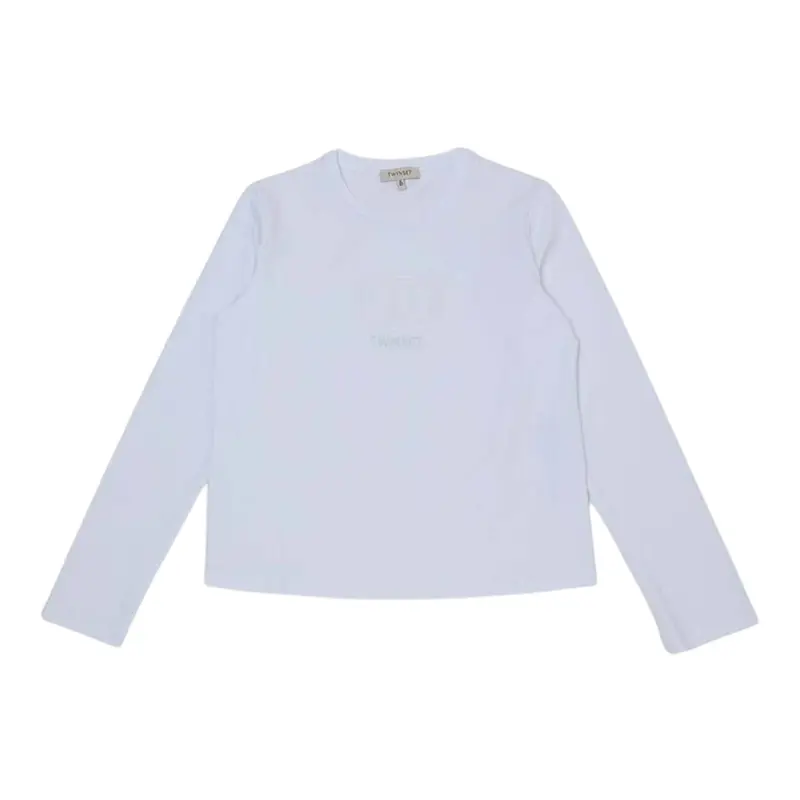 Twinset Shirt Girocollo tinta unita con Logo Bianco per Bambina