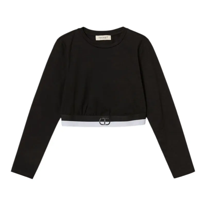 Twinset Shirt tinta unita con Logo Nero per Bambina