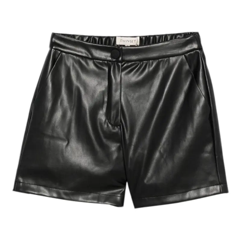 Twinset Short In Ecopelle tinta unita Nero per Bambina