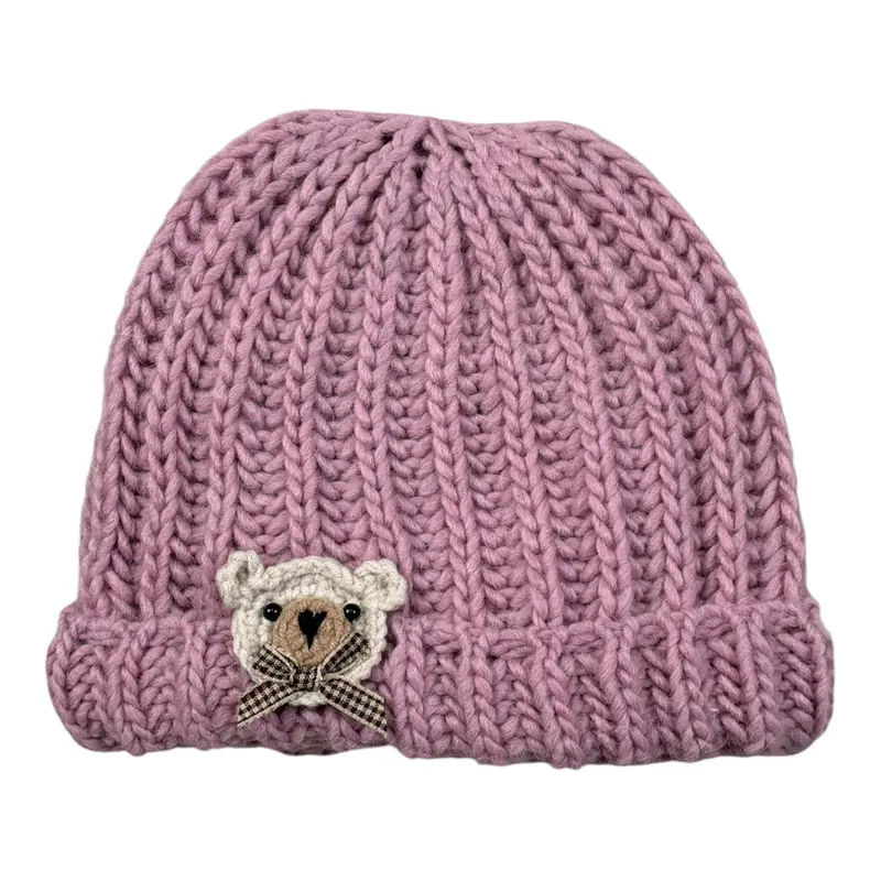 U+È Cappello tinta unita con Applicazioni Rosa per Neonata