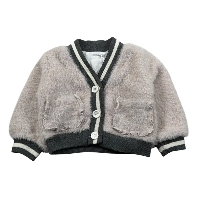 U+È Cardigan tinta unita Peluche Beige per Neonata