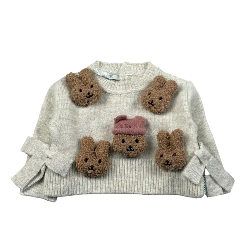 U+È Felpa Chiusa Girocollo tinta unita con Applicazioni Beige per Bambina