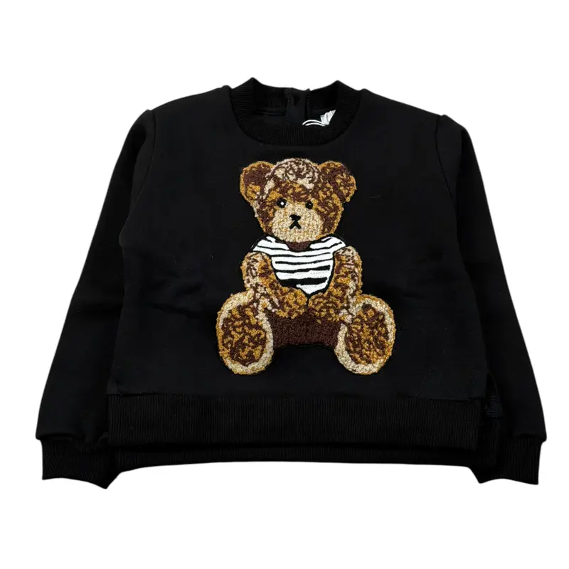 U+È Felpa Chiusa Girocollo tinta unita con Orso Nero per Neonata