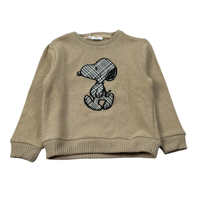 U+È Felpa Chiusa Girocollo tinta unita con Ricamo Beige per Bambino
