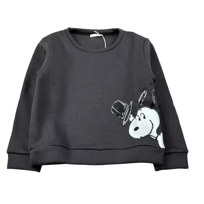 U+È Felpa Chiusa Girocollo tinta unita con Stampe Grigio per Bambino