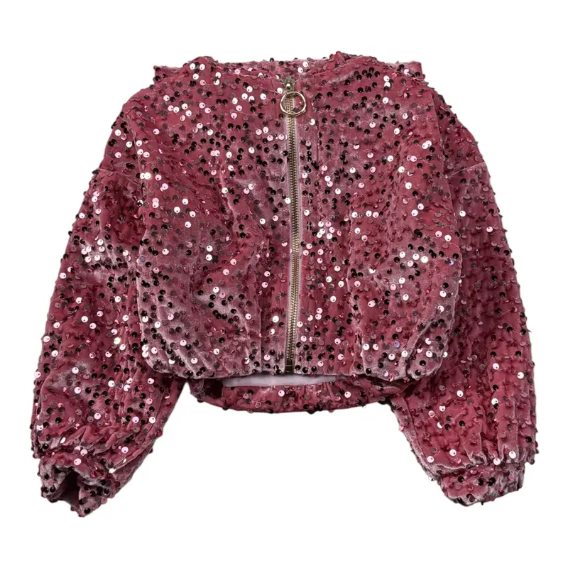 U+È Felpa tinta unita con Paillettes E Cappuccio Rosa per Neonata