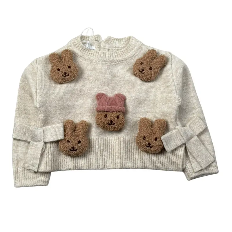 U+È Maglia Girocollo tinta unita con Applicazioni Beige per Neonata