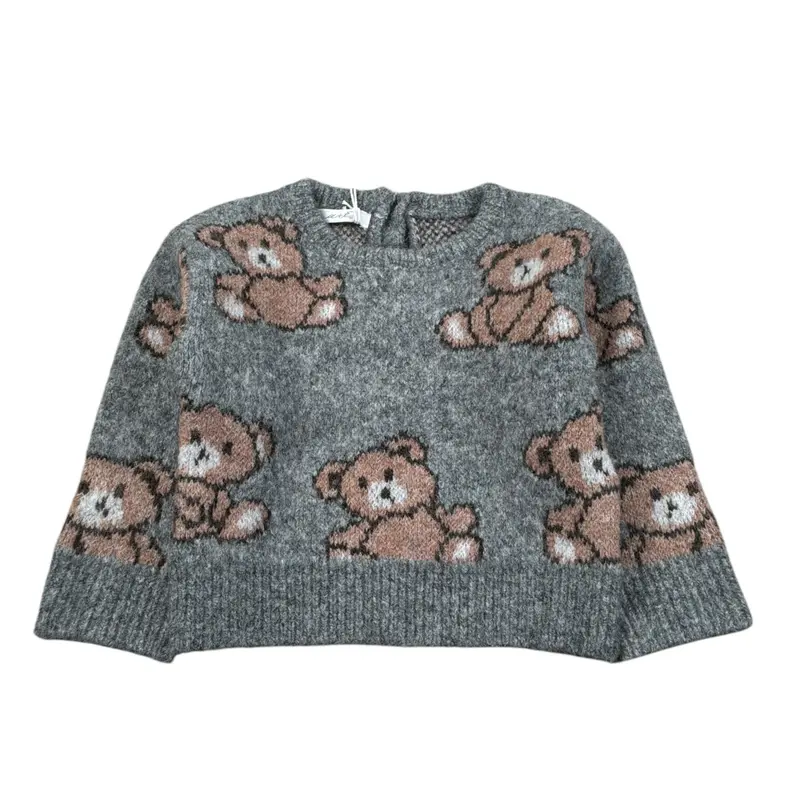 U+È Maglia Girocollo tinta unita con Orsi Grigio per Bambina