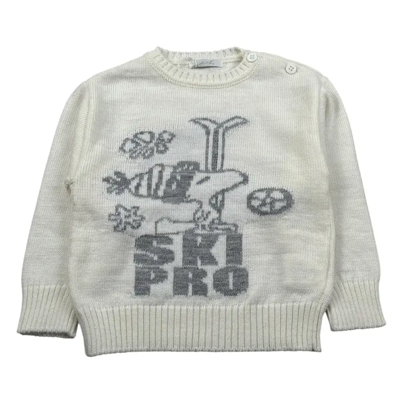 U+È Maglia Girocollo tinta unita con Ricami Panna per Neonato