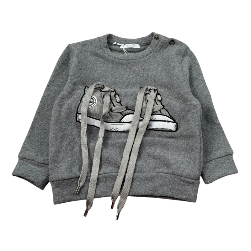 U+È Maglia Girocollo tinta unita con Ricamo Grigio per Neonato