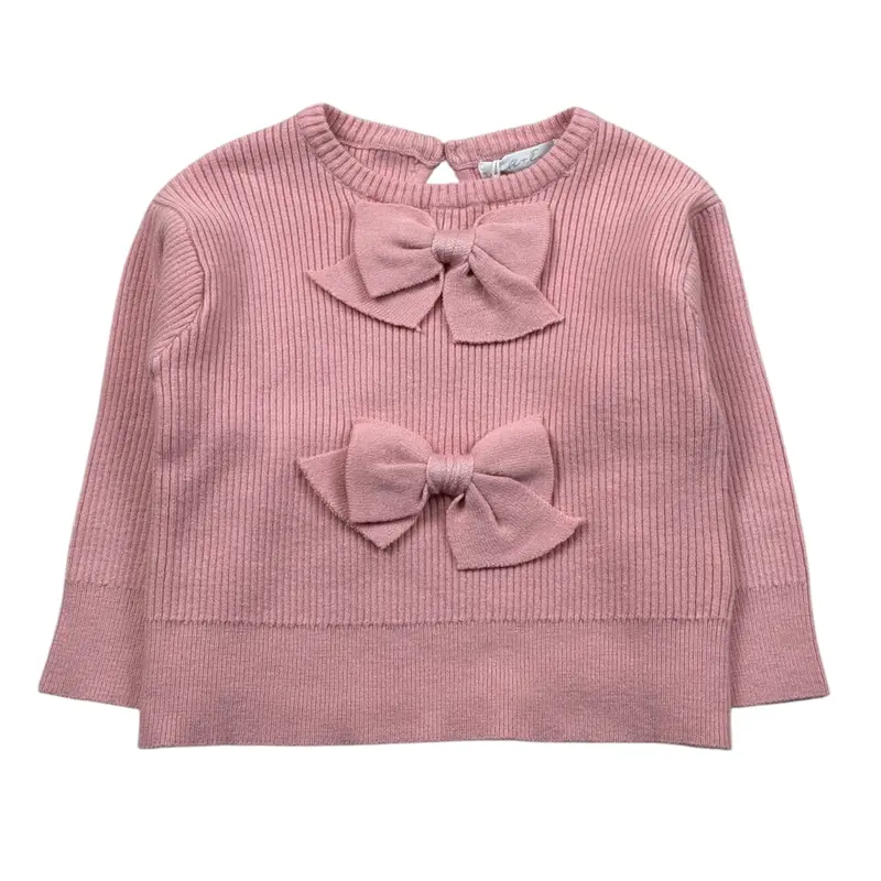 U+È Maglia tinta unita Girocollo con Fiocchi Rosa per Neonata