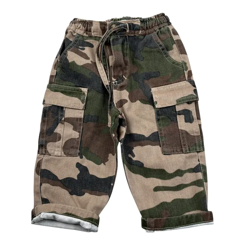 U+È Pantalone tinta unita con Fantasia Militare Verde per Bambino