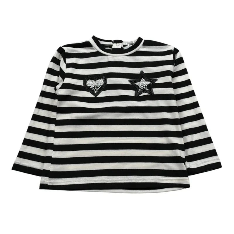 U+È Shirt Fantasia A Righe Bicolore Panna/Nero per Neonata