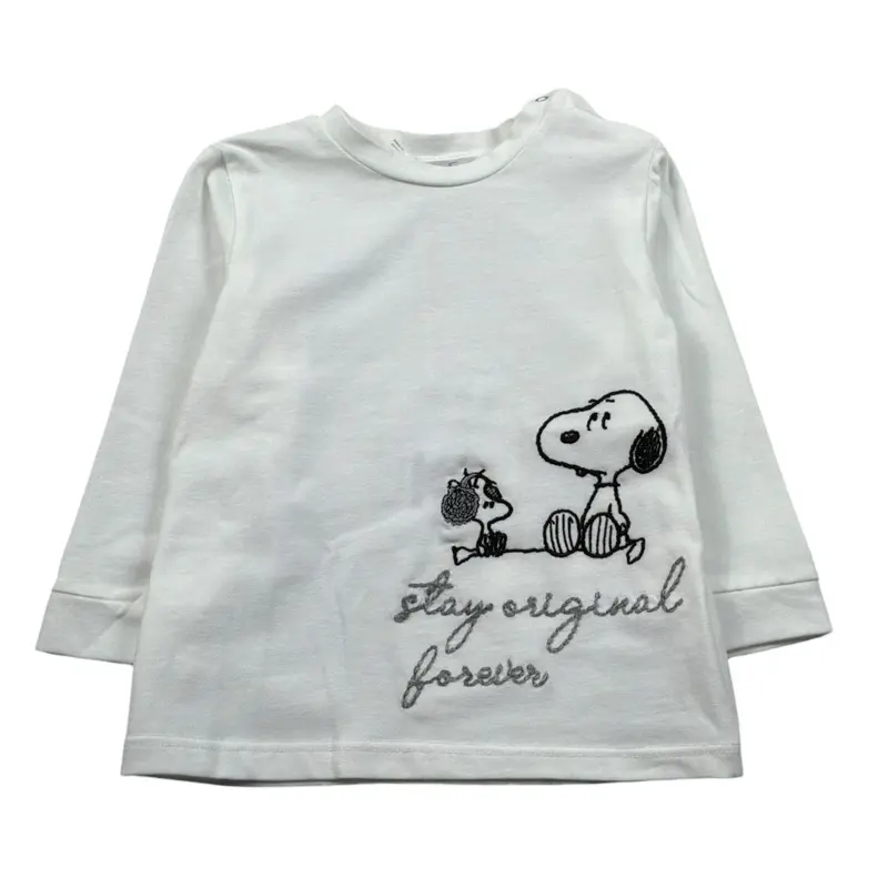 U+È Shirt Girocollo tinta unita con Ricami Panna per Neonato