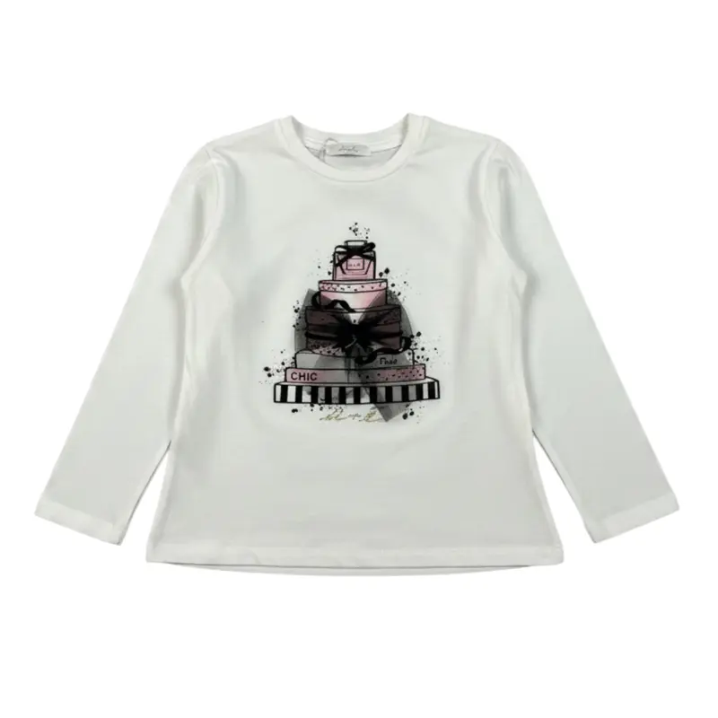 U+È Shirt Girocollo tinta unita con Stampa Bianco per Neonata