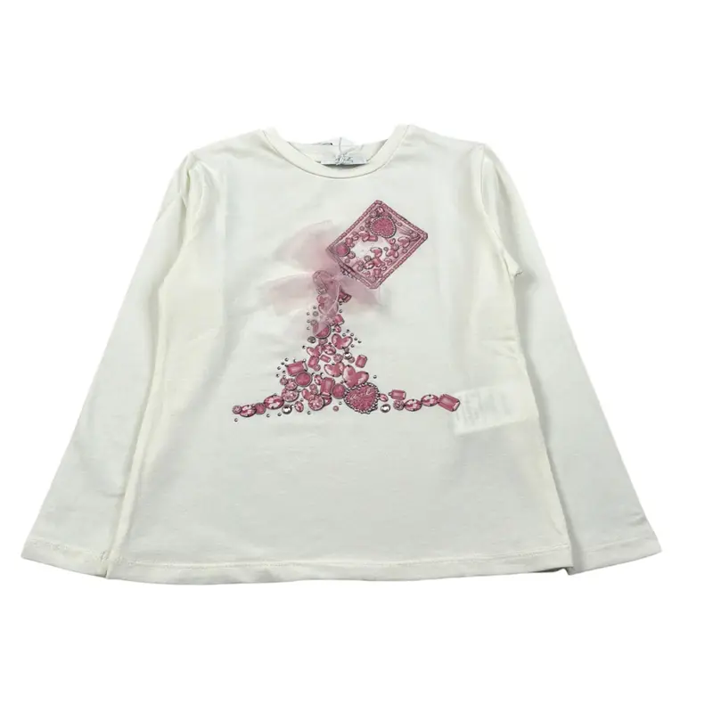 U+È Shirt Girocollo tinta unita con Stampa Panna per Bambina