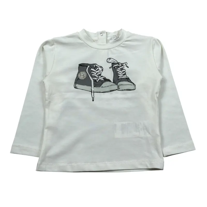 U+È Shirt Girocollo tinta unita con Stampa Panna per Neonata