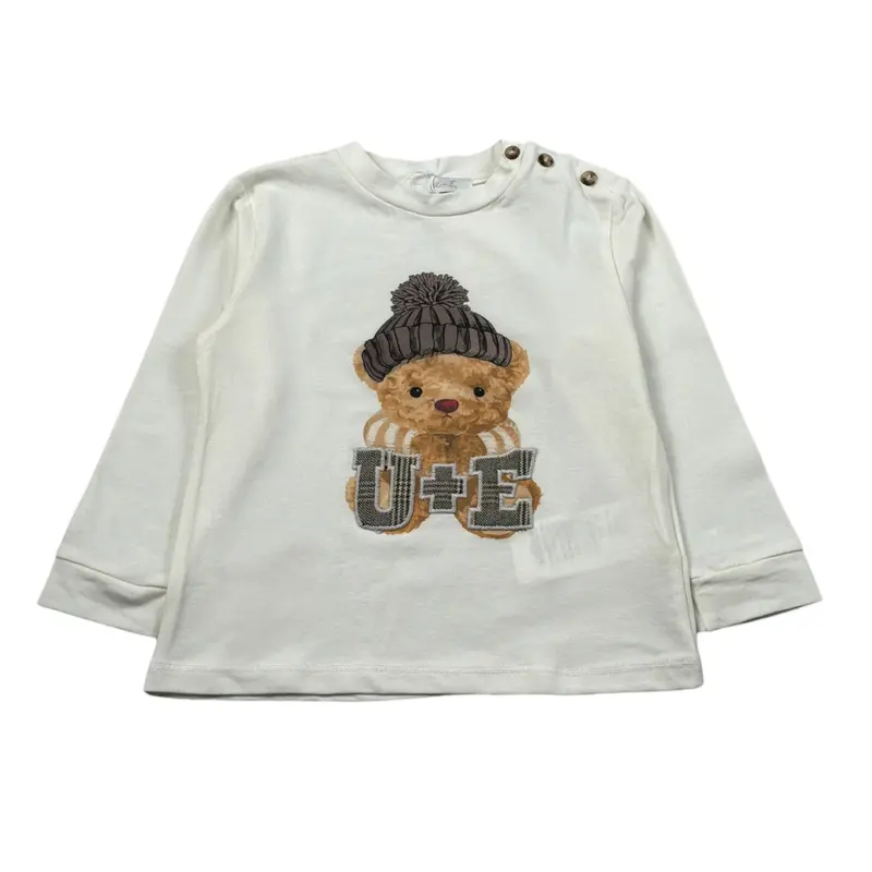 U+È Shirt Girocollo tinta unita con Stampa Panna per Neonato