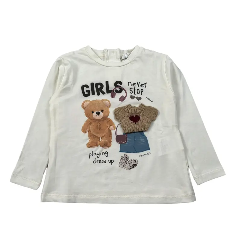 U+È Shirt Girocollo tinta unita con Stampe Panna per Bambina