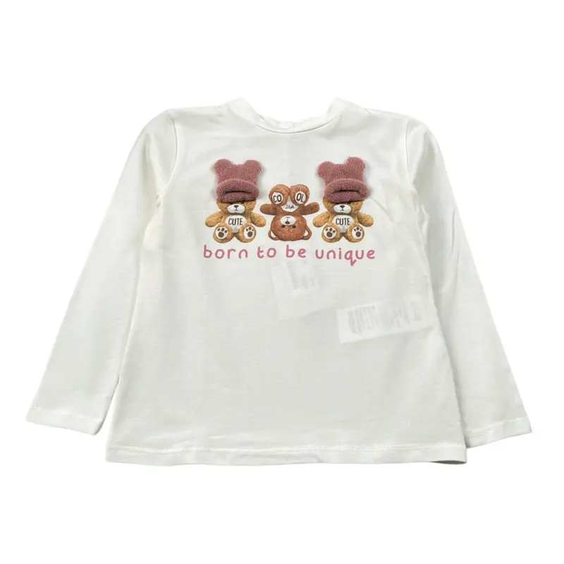 U+È Shirt tinta unita con Stampa Panna per Bambina