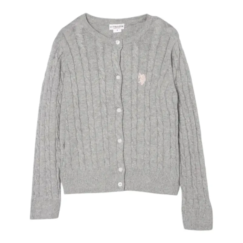 U.S. Polo Assn Cardigan tinta unita con Logo Grigio per Neonata