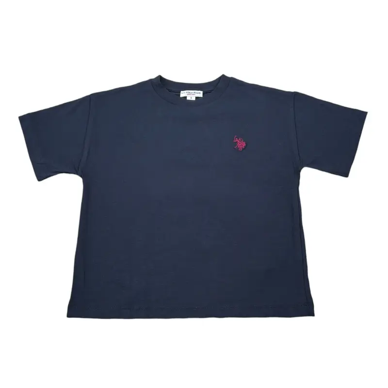 U.S. Polo Assn T-Shirt Girocollo tinta unita con Logo Blu per Bambina