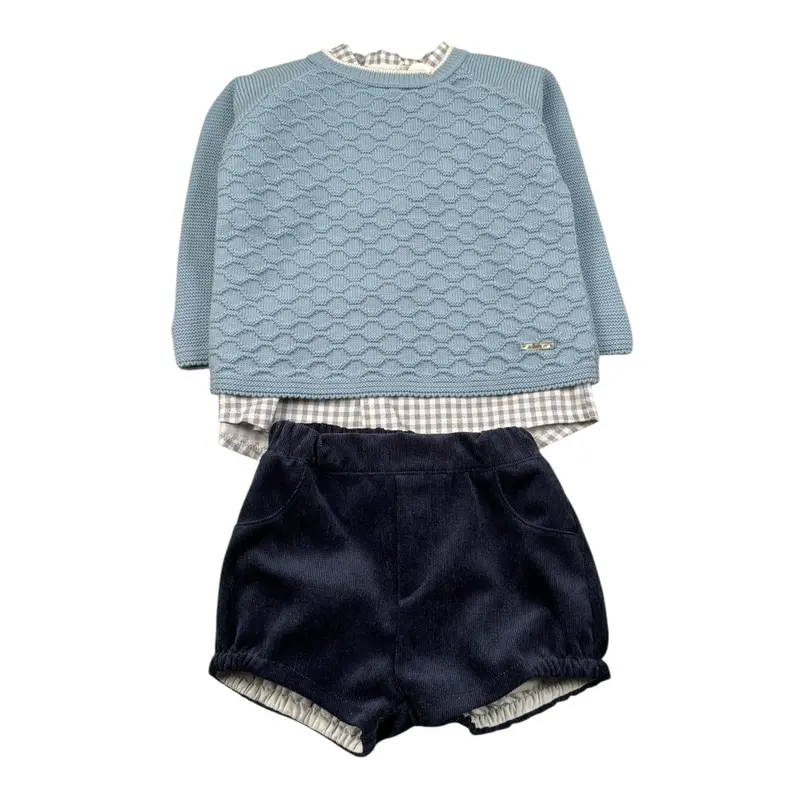 Valentina Bebes Completo 3 Pezzi Maglia-Cintura-Bermuda Azzurro per Neonato