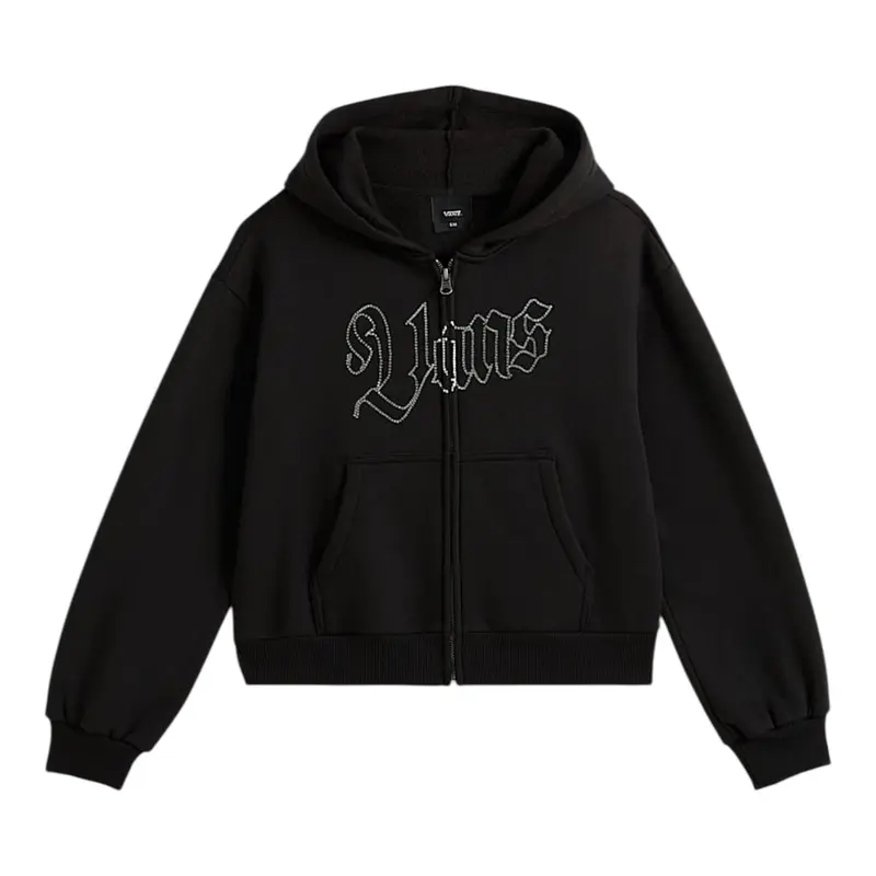 Vans Felpa tinta unita con Zip E Cappuccio Nero per Bambina