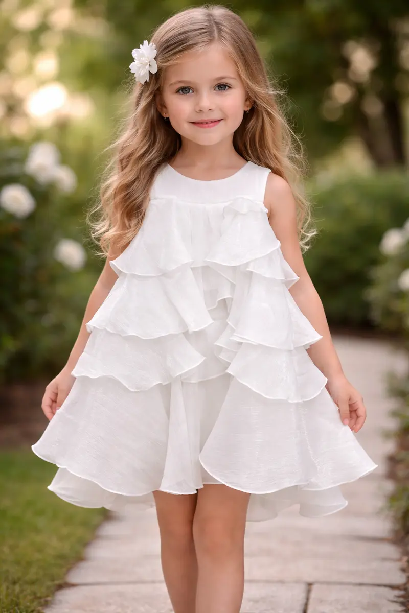 Vestito bambina a balze in seta adatto per cerimonie