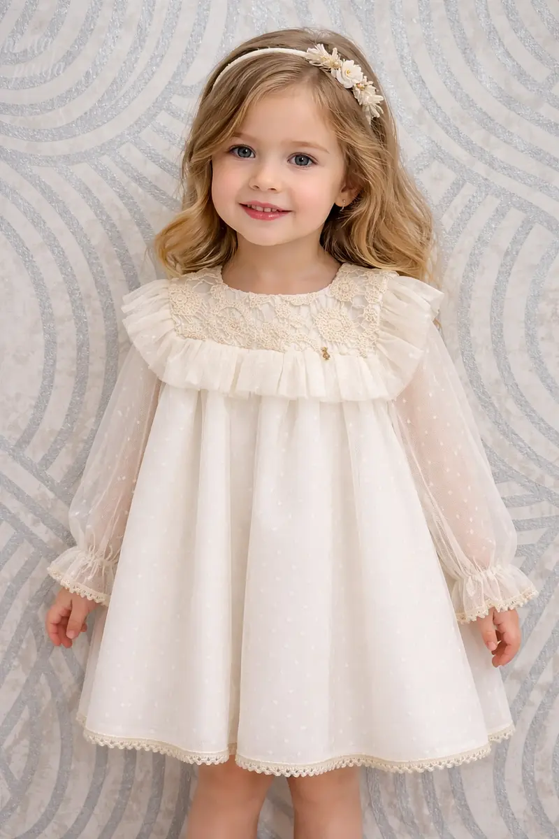 Vestito bambina a pois con ricamo